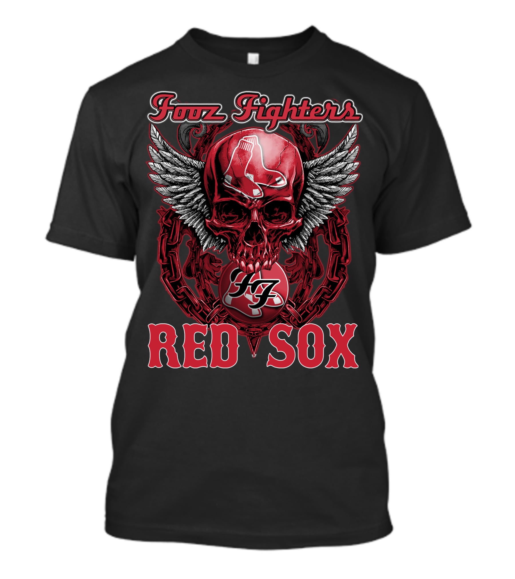 Fooz Fighters Ff Boston Red Sox Skull Wings Chains T-Shirt