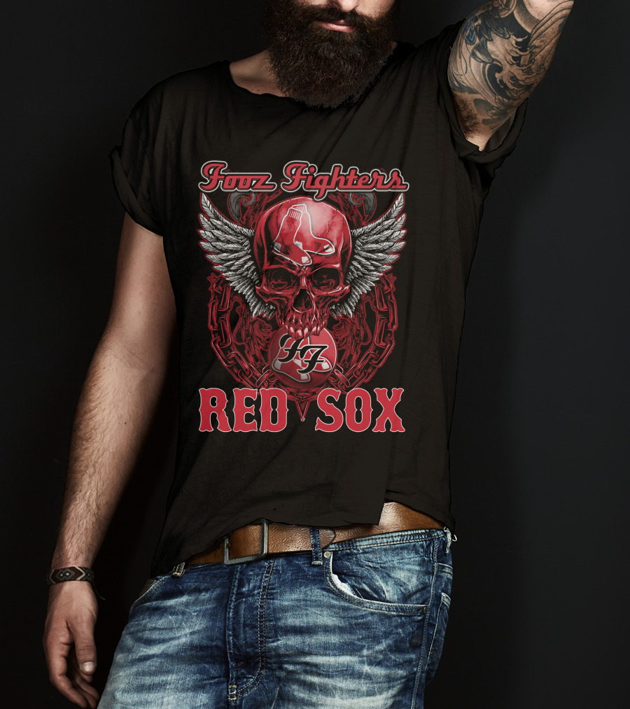 Fooz Fighters Ff Boston Red Sox Skull Wings Chains T-Shirt