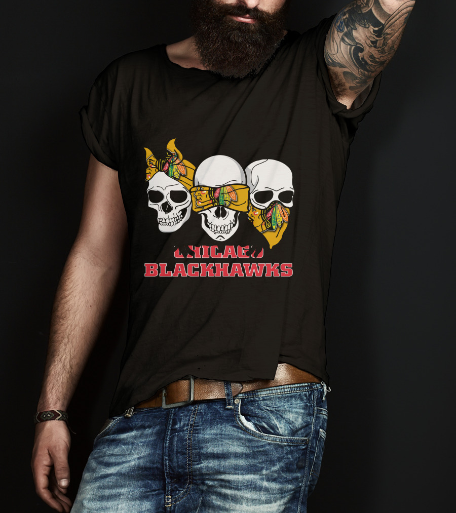 Chicago Blackhawks Three Skulls T-Shirt