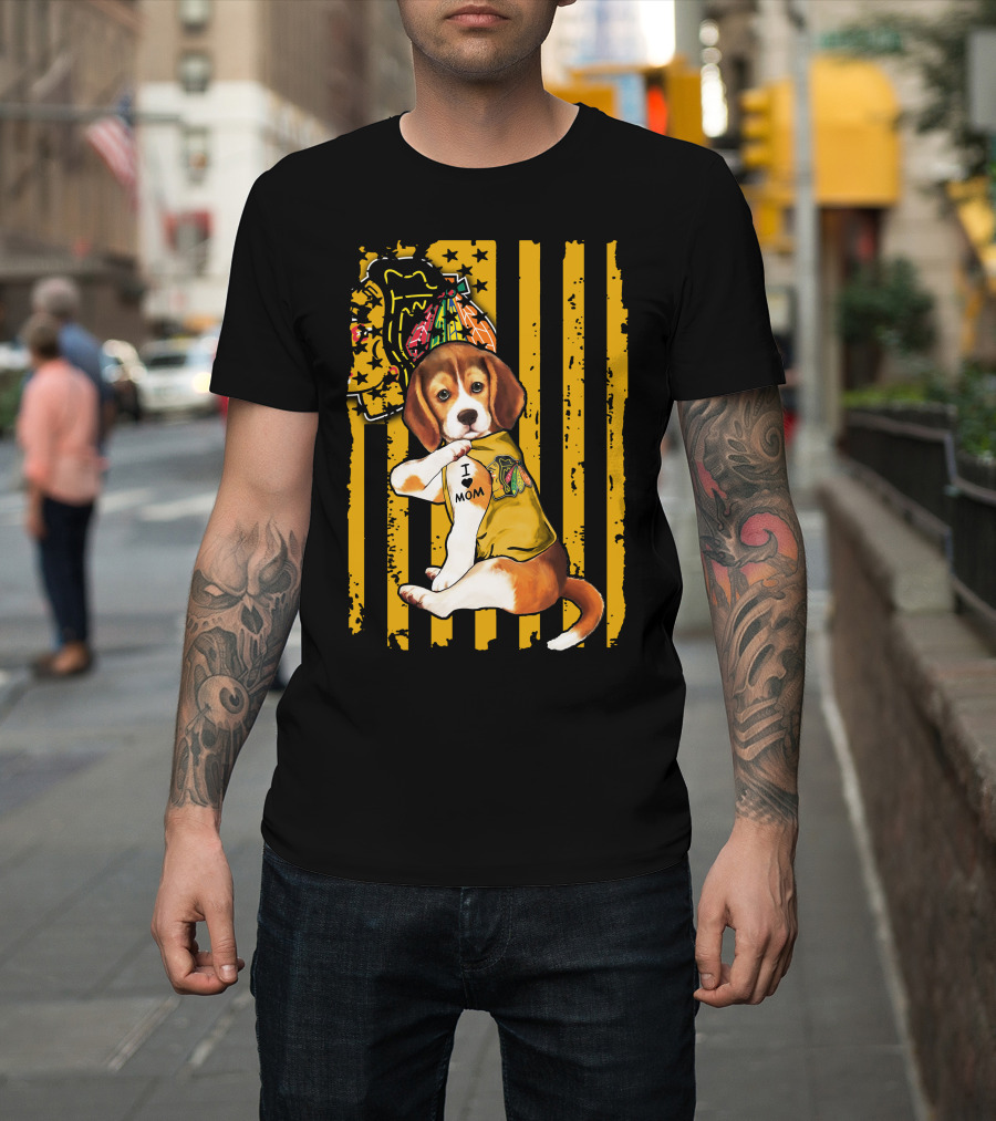 Beagle I Love Mom Chicago Blackhawks T-Shirt