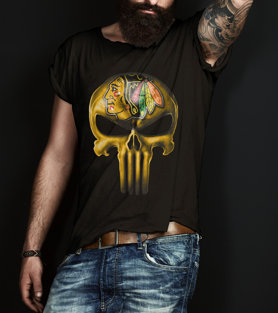 Skull Chicago Blackhawks Punisher Fusion T-Shirt