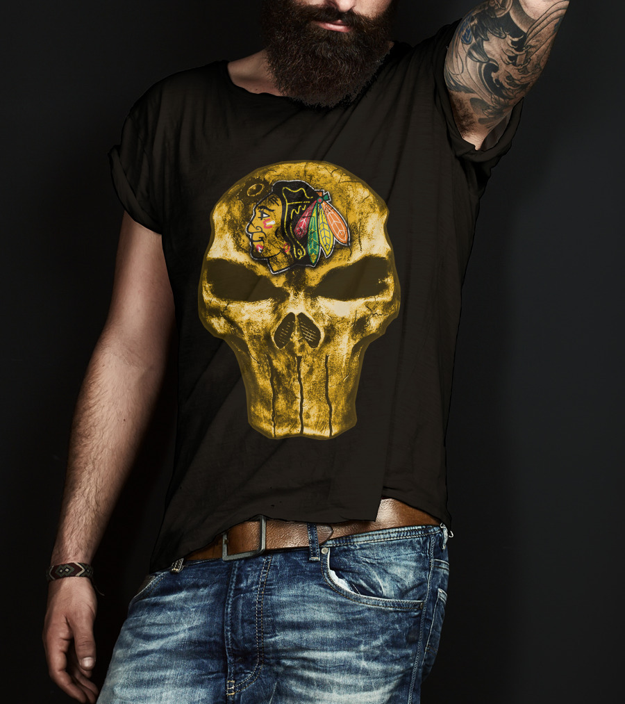 Skull Chicago Blackhawks Logo Fusion T-Shirt