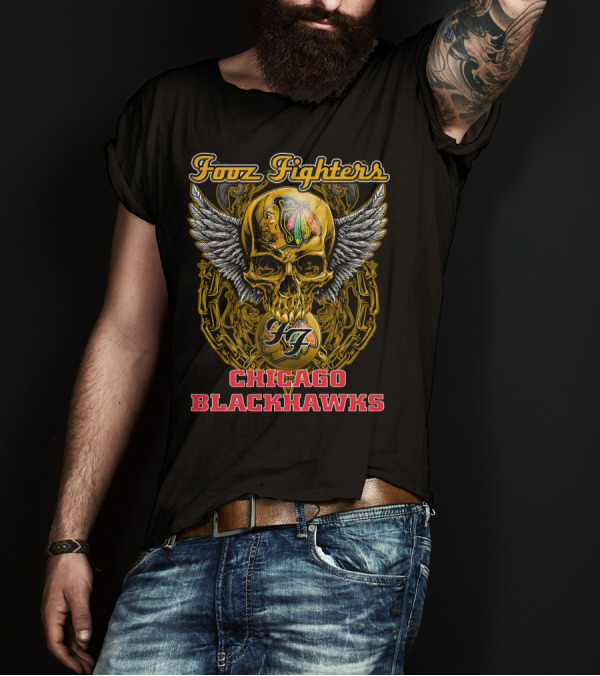 Foo Fighters Chicago Blackhawks Skull Winged T-Shirt