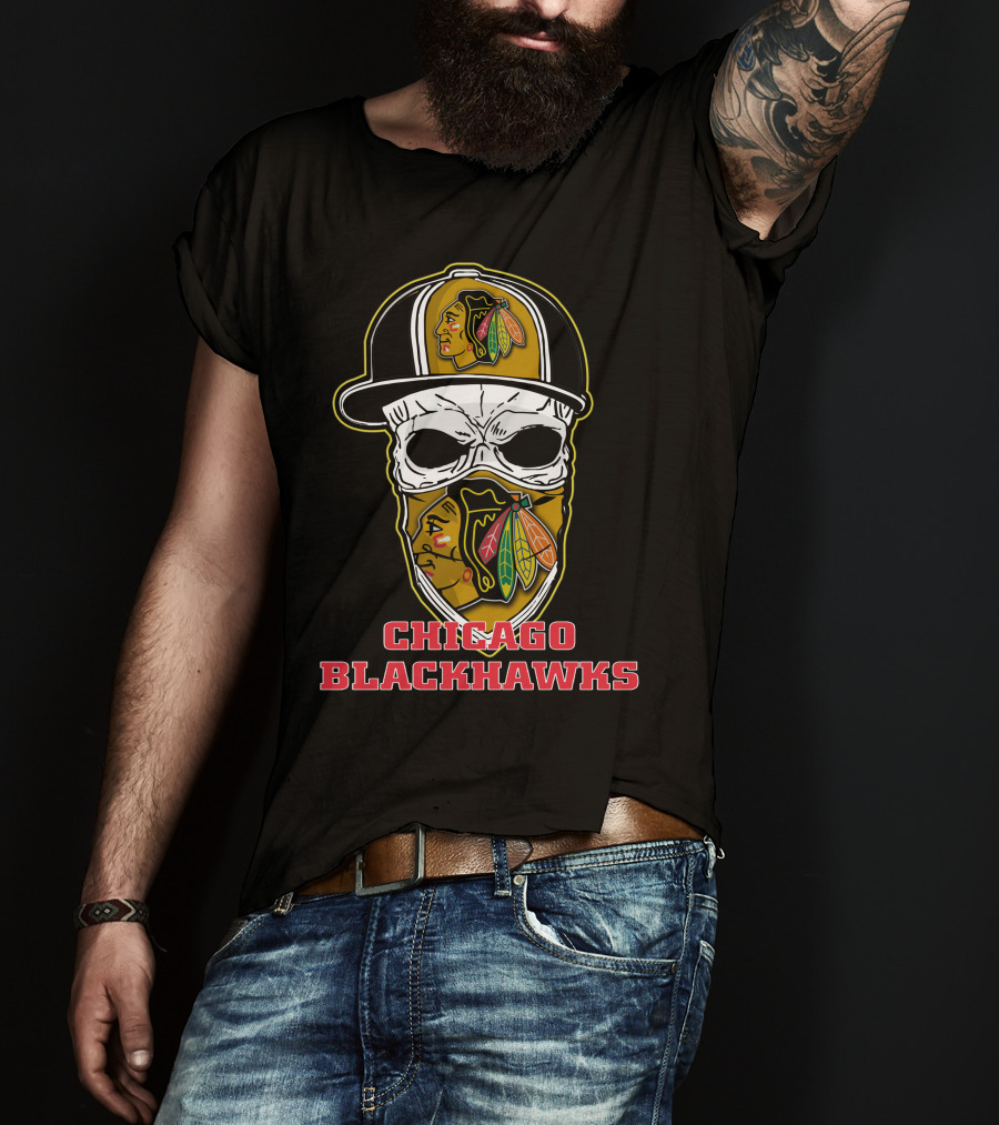 Chicago Blackhawks Skull Hat T-Shirt