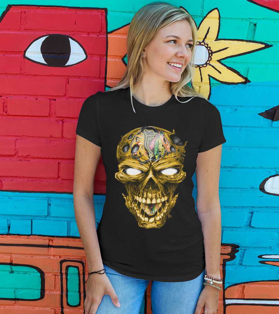 Skull Chicago Blackhawks Head T-Shirt