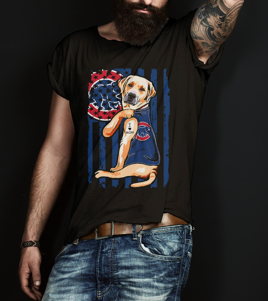 Labrador Retriever I Love Mom Tattoo Chicago Cubs Stripes T-Shirt