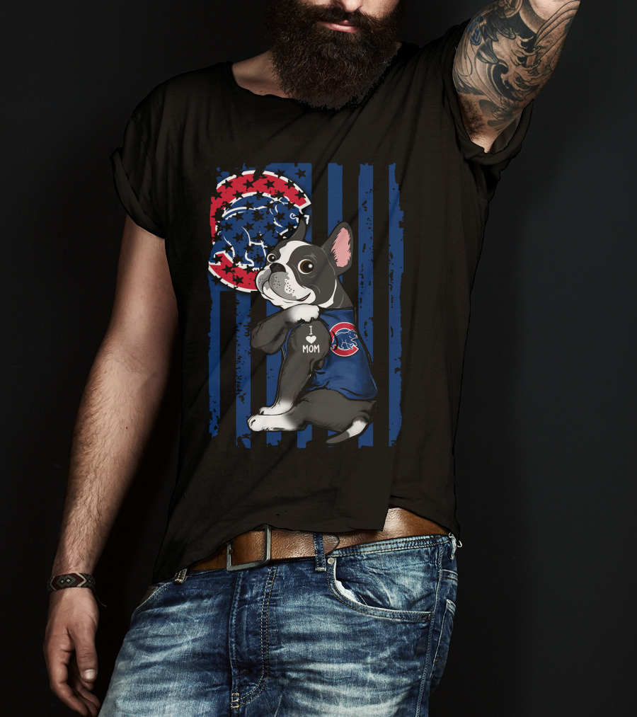 Boston Terrier Cubs I Love Mom Baseball Fan T-Shirt