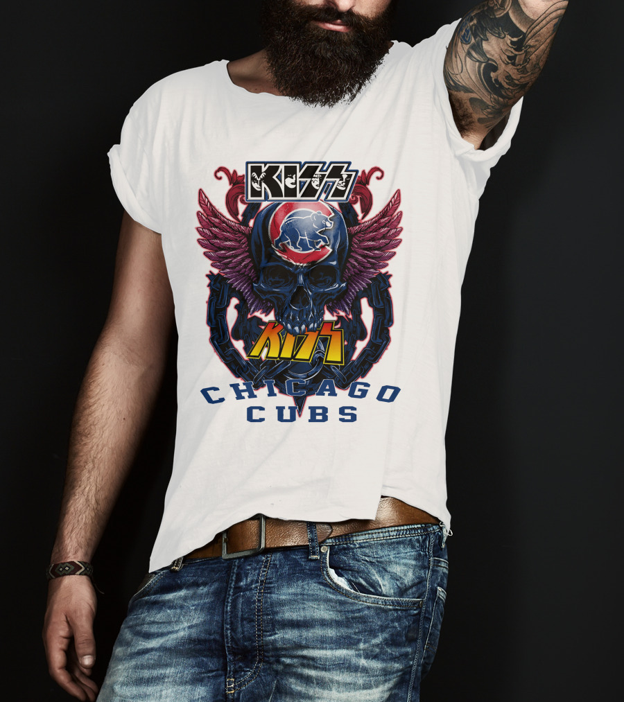 Kiss Chicago Cubs Skull Wings T-Shirt