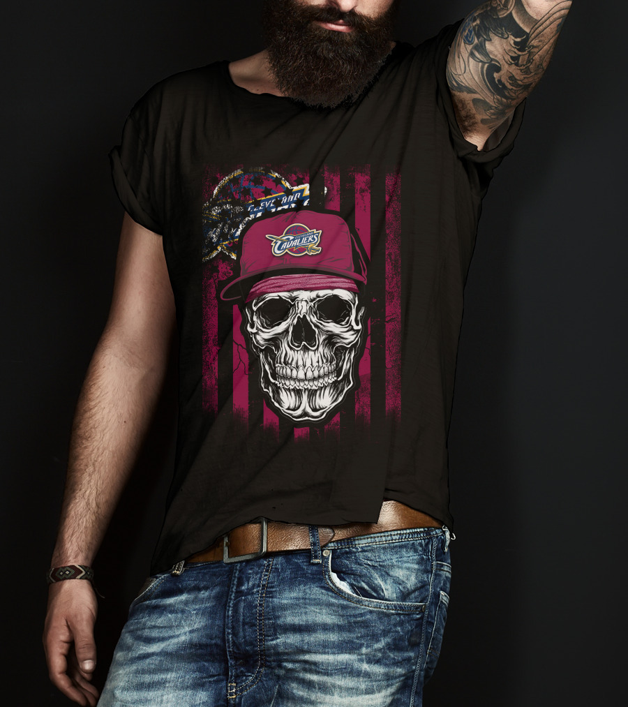 Cleveland Cavaliers Skull With Logo Hat T-Shirt