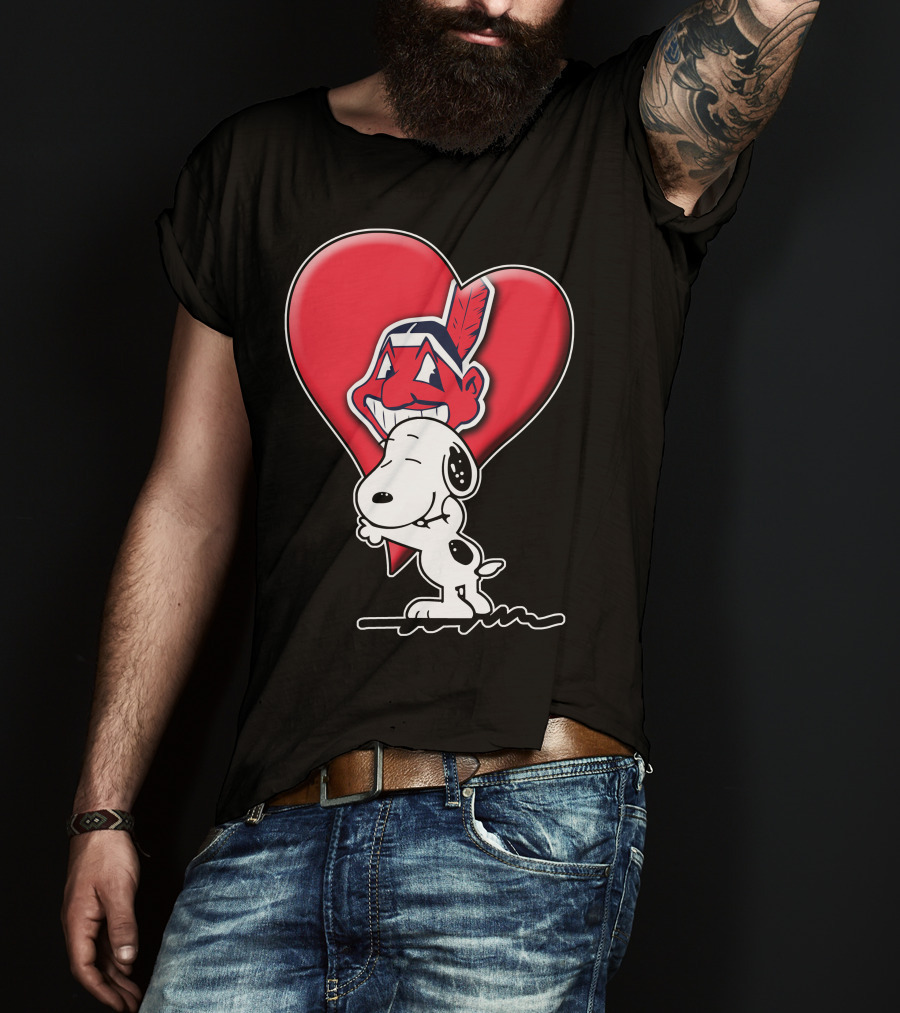 Snoopy Hugging Cleveland Indians Logo Heart T-Shirt