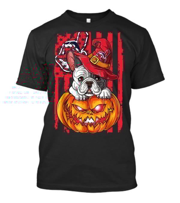 Hlw Bulldog Cleveland Indians Halloween Pumpkin Wizard Hat T-Shirt