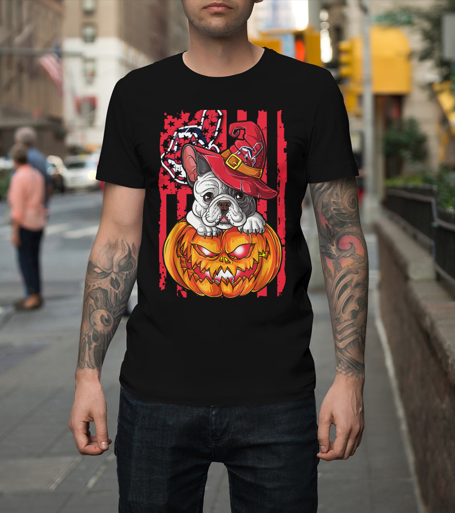 Hlw Bulldog Cleveland Indians Halloween Pumpkin Wizard Hat T-Shirt