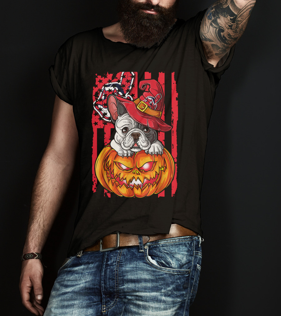 Hlw Bulldog Cleveland Indians Halloween Pumpkin Wizard Hat T-Shirt