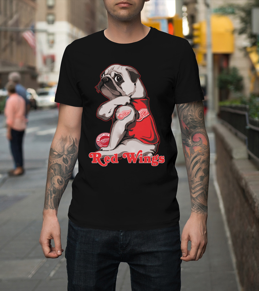 Pug Wearing Detroit Red Wings Jersey T-Shirt