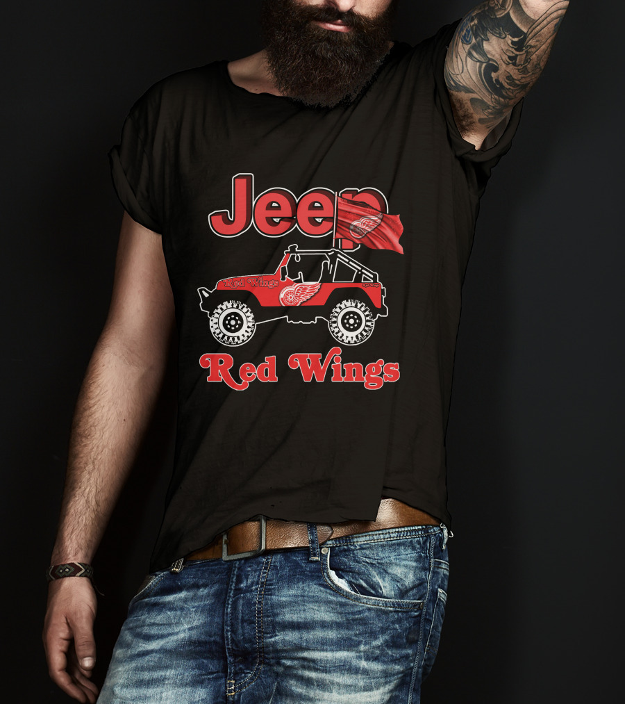 Jeep Red Wings Detroit Flag T-Shirt