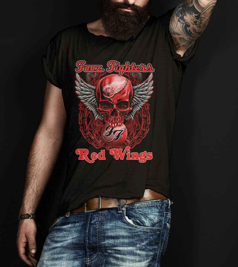 Fooz Fighters Detroit Red Wings Skull Wings T-Shirt