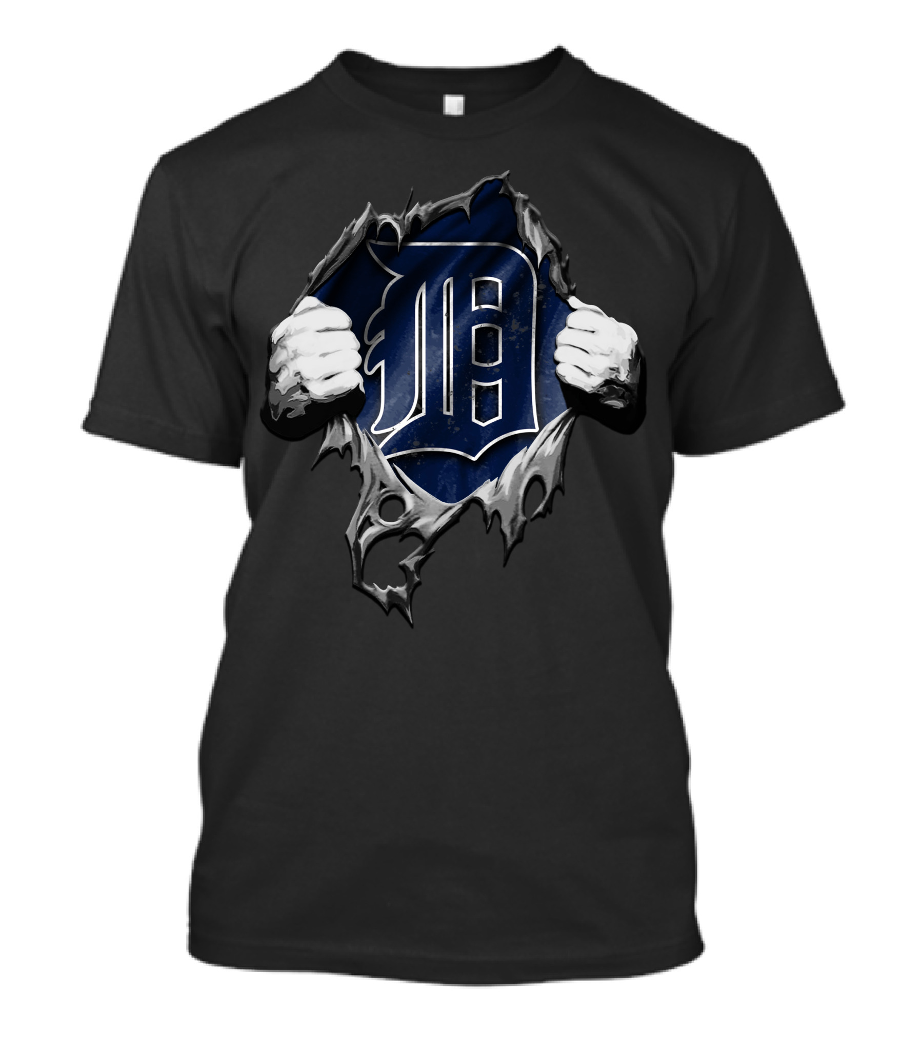 Torn Detroit Tigers Logo Hands Pulling Through Ripped Fabric T-Shirt