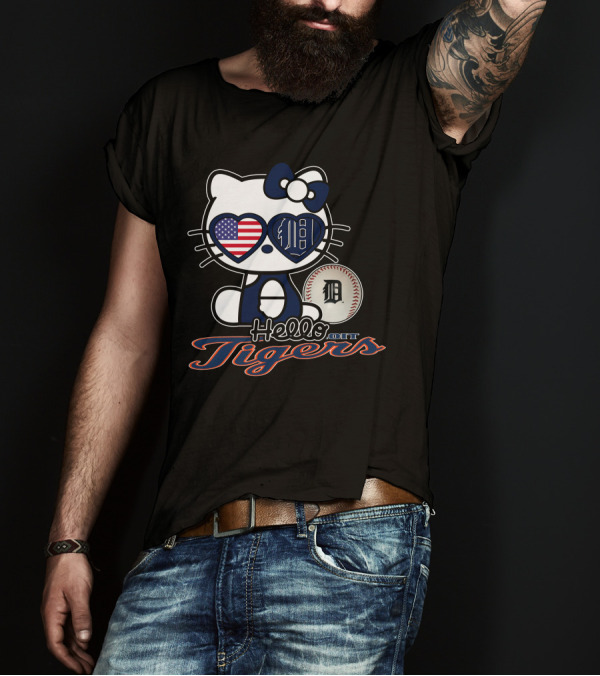 Hello Kitty Detroit Tigers American Flag Baseball T-Shirt