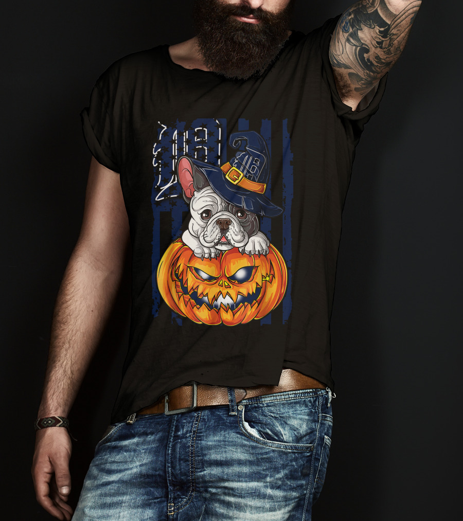 Hlw Bulldog Detroit Tigers Halloween Pumpkin T-Shirt