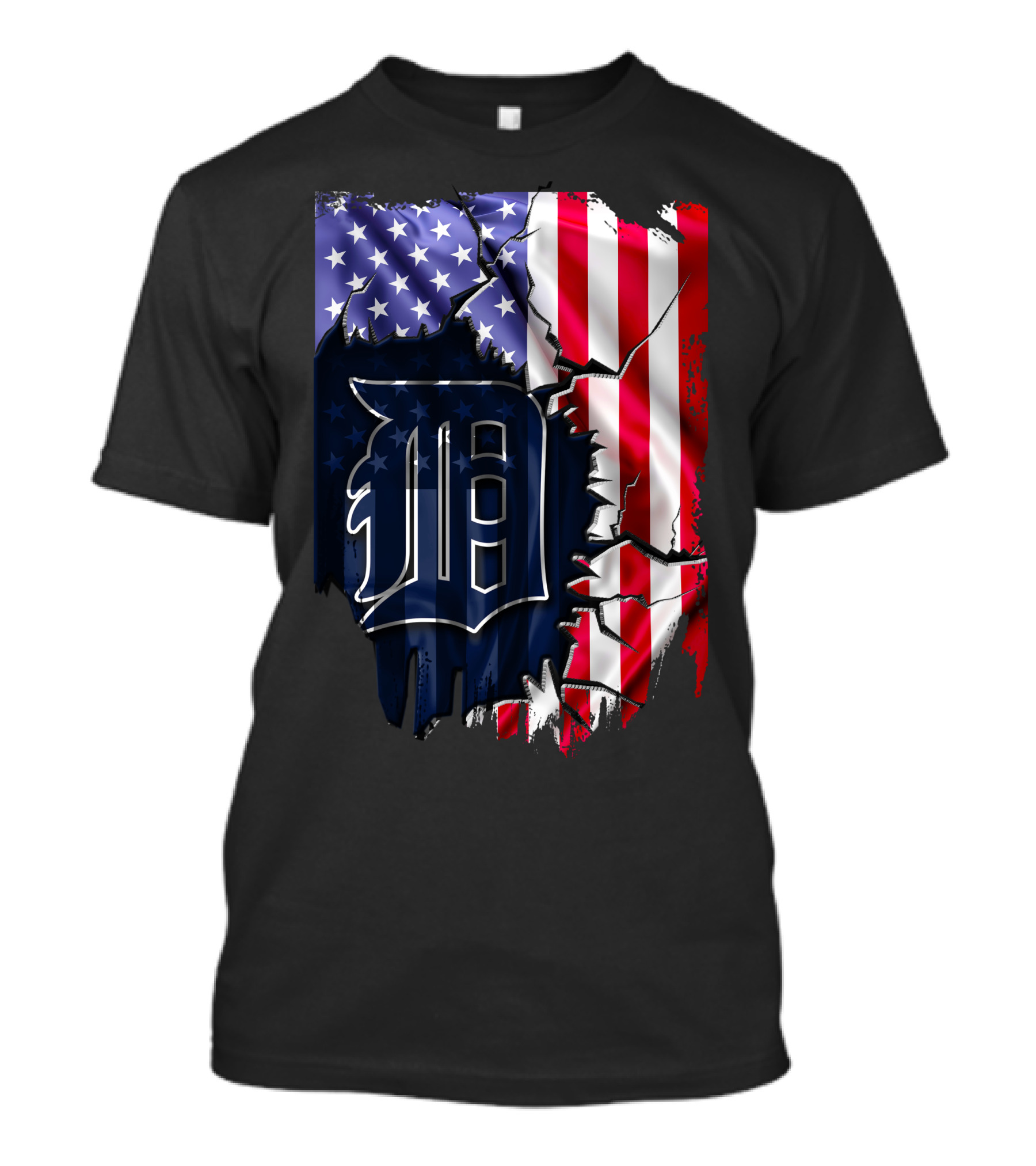 Detroit Tigers American Flag Rip T-Shirt