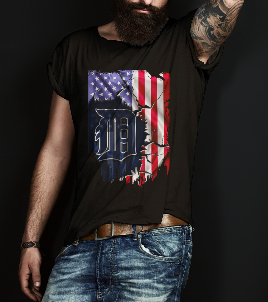 Detroit Tigers American Flag Rip T-Shirt