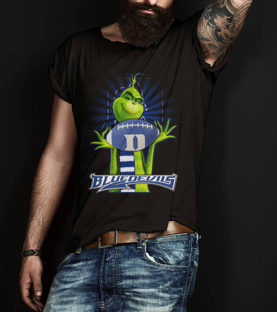 Grinch Holding Duke Blue Devils Football T-Shirt