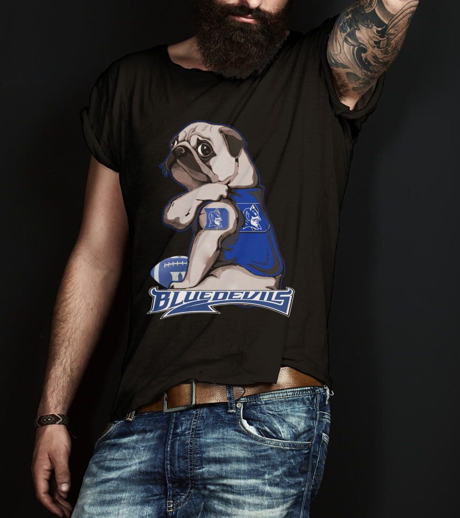 Pug Wearing Blue Devils Football Jersey T-Shirt