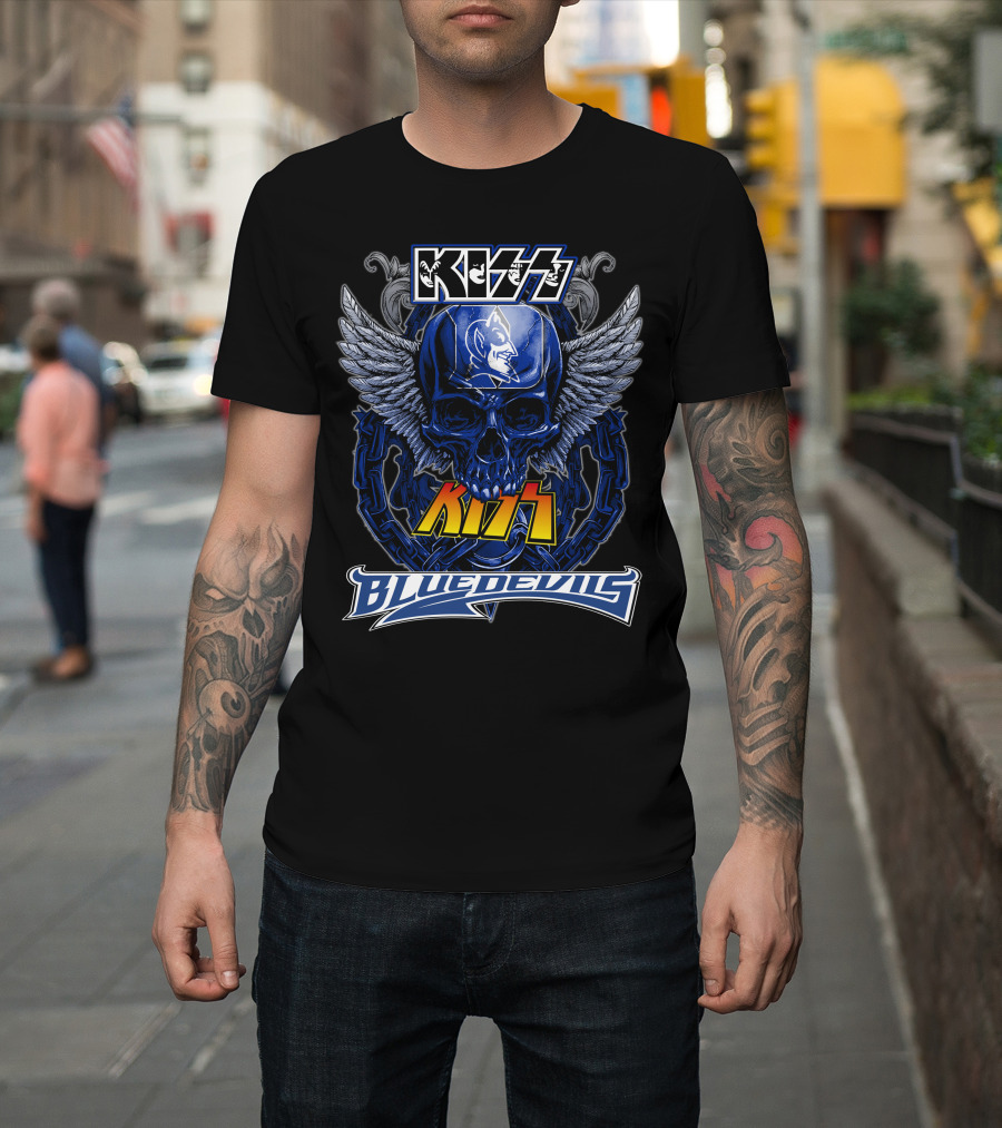 Kiss Blue Devils Skull Wings Chain T-Shirt