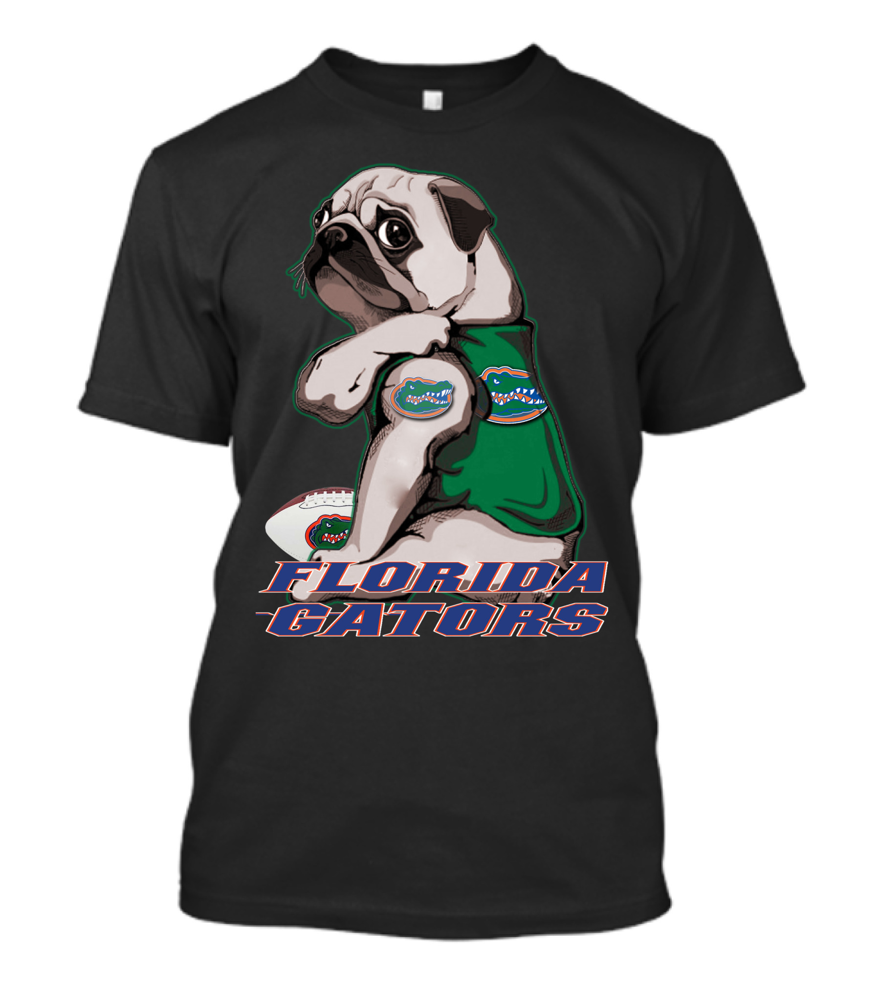 Pug Wearing Florida Gators Shirt With Football T-Shirt
