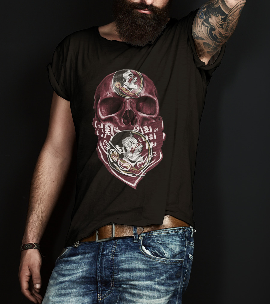 Skull With Florida State Seminoles Logo Bandana T-Shirt