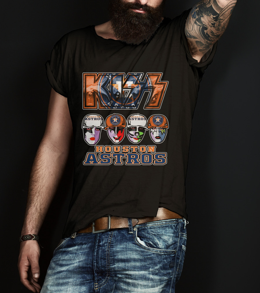 Kiss Houston Astros Rock Band Collaboration With Iconic Face Paint And Logos T-Shirt