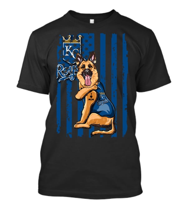 KC Royals German Shepherd Fan With I Love Mom Tattoo T-Shirt