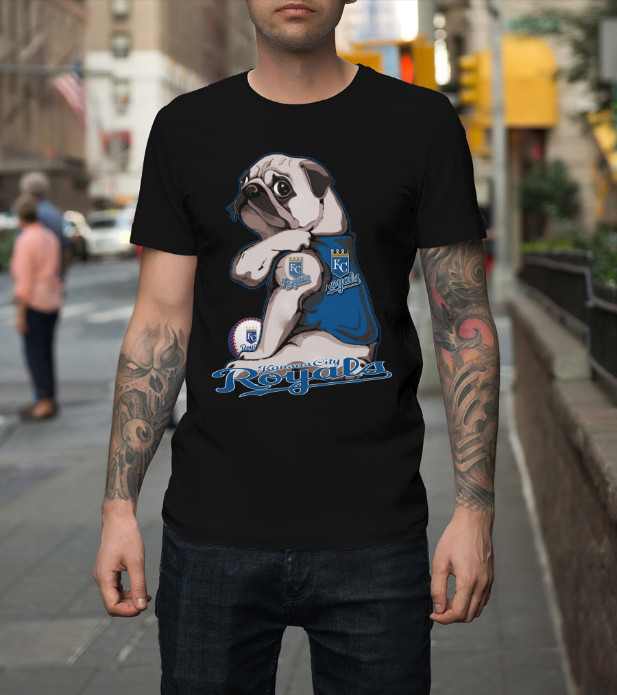 Kansas City Royals Pug With KC Royals Logo And Baseball T-Shirt