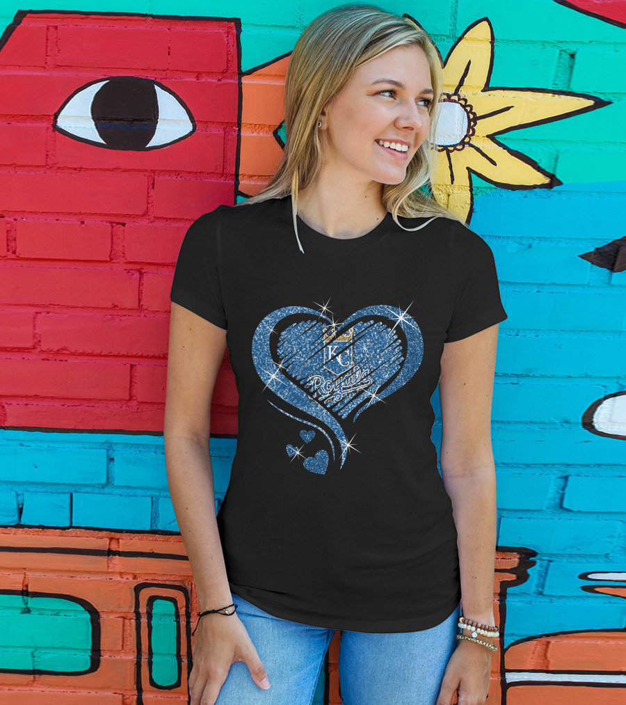 Heart Diamond KC Royals Blue Sparkle T-Shirt