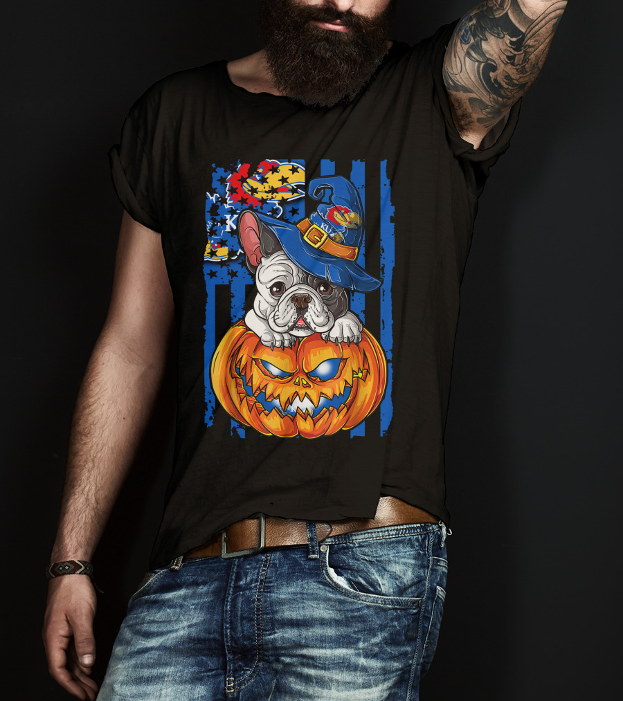 Kansas Jayhawks Bulldog Halloween Pumpkin Wizard Hat T-Shirt