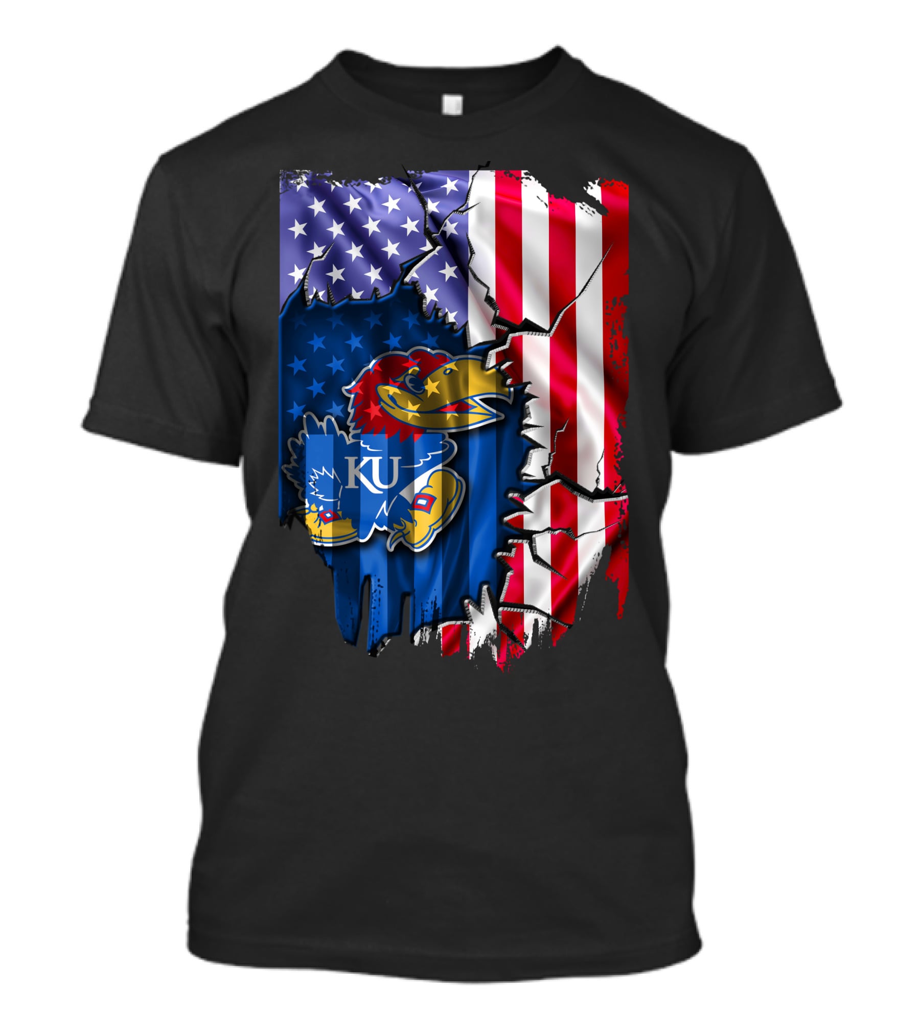 Flag Kansas Jayhawks American USA Torn Design KU T-Shirt