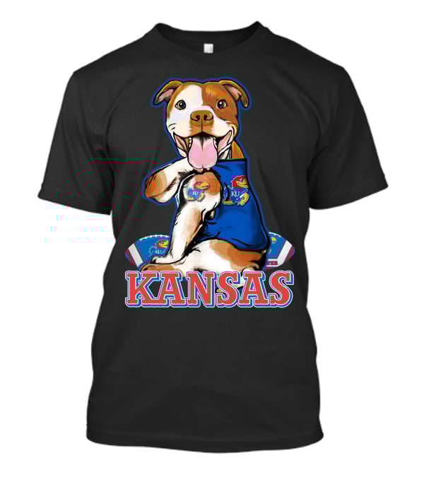 Kansas Pitbull Mascot With Jayhawks Football T-Shirt