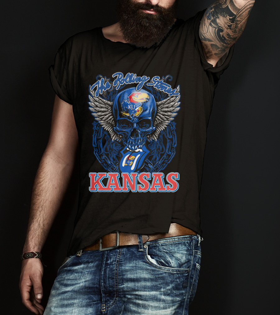 The Rolling Stones Kansas Jayhawks Ku Winged Skull T-Shirt