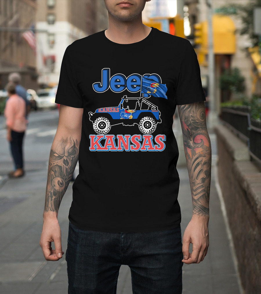 Jeep Kansas Jayhawks KU Logo And Flag T-Shirt