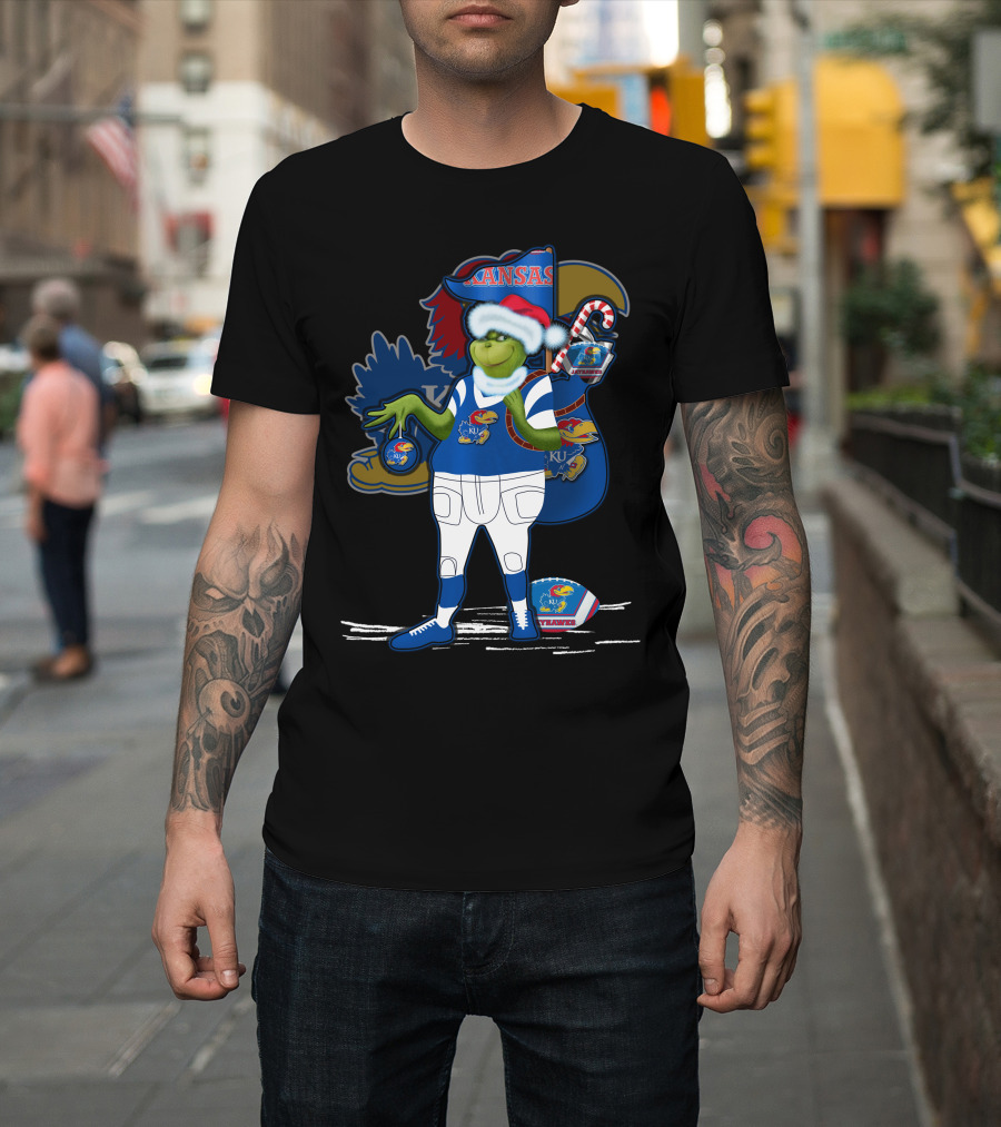 Grinchxmas Kansas Jayhawks Football Holiday Crossover T-Shirt