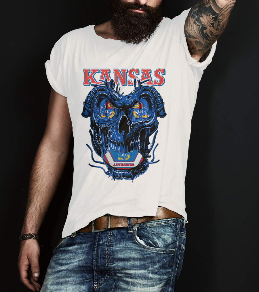 Kansas Jayhawks Dragonskull KU Football T-Shirt