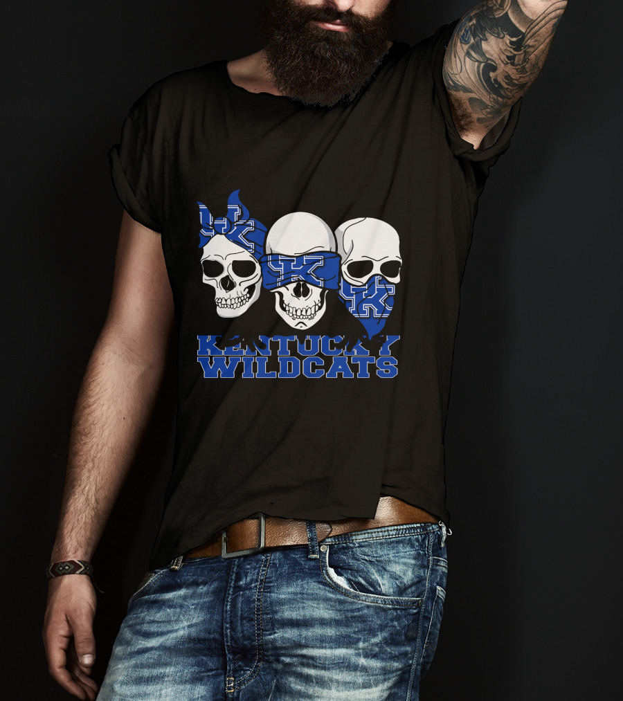 Kentucky Wildcats Three Skulls With Bandanas And Bow T-Shirt