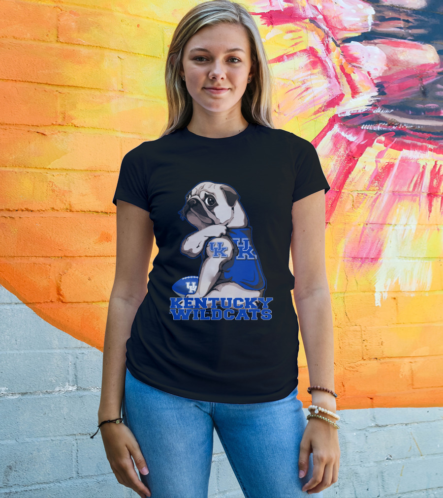 Kentucky Wildcats Pug With Football And UK T-Shirt