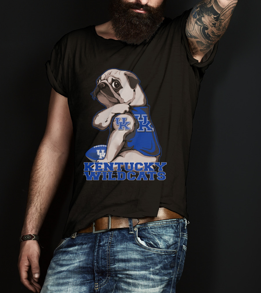 Kentucky Wildcats Pug With Football And UK T-Shirt