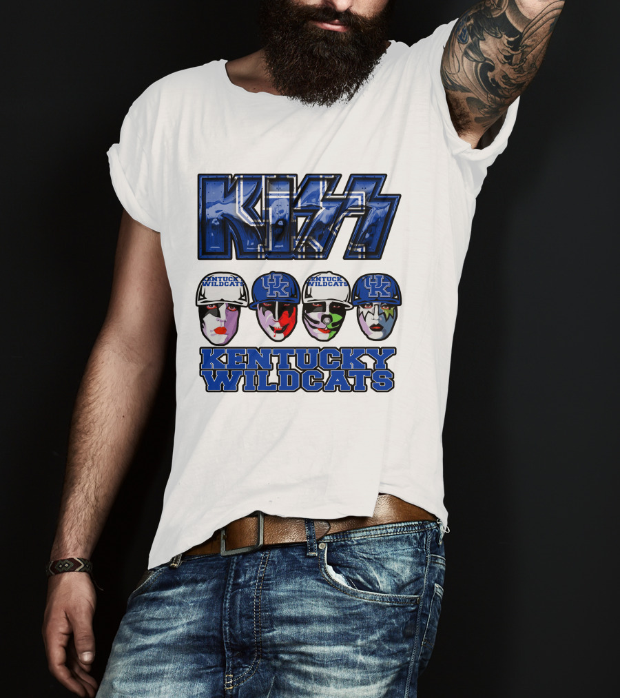 Kiss Kentucky Wildcats Blue Rock And Roll Band Fans T-Shirt