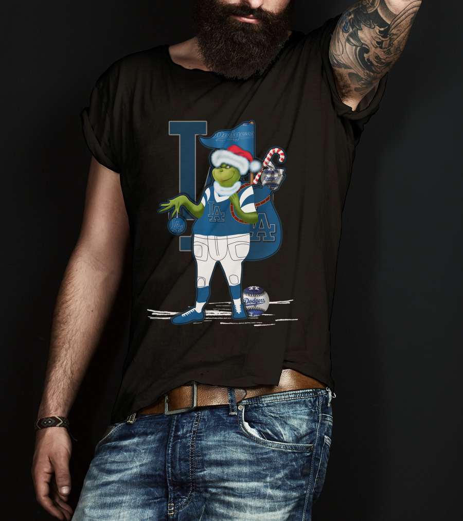 Grinchxmas Los Angeles Dodgers Santa Sack Baseball Holiday Edition T-Shirt