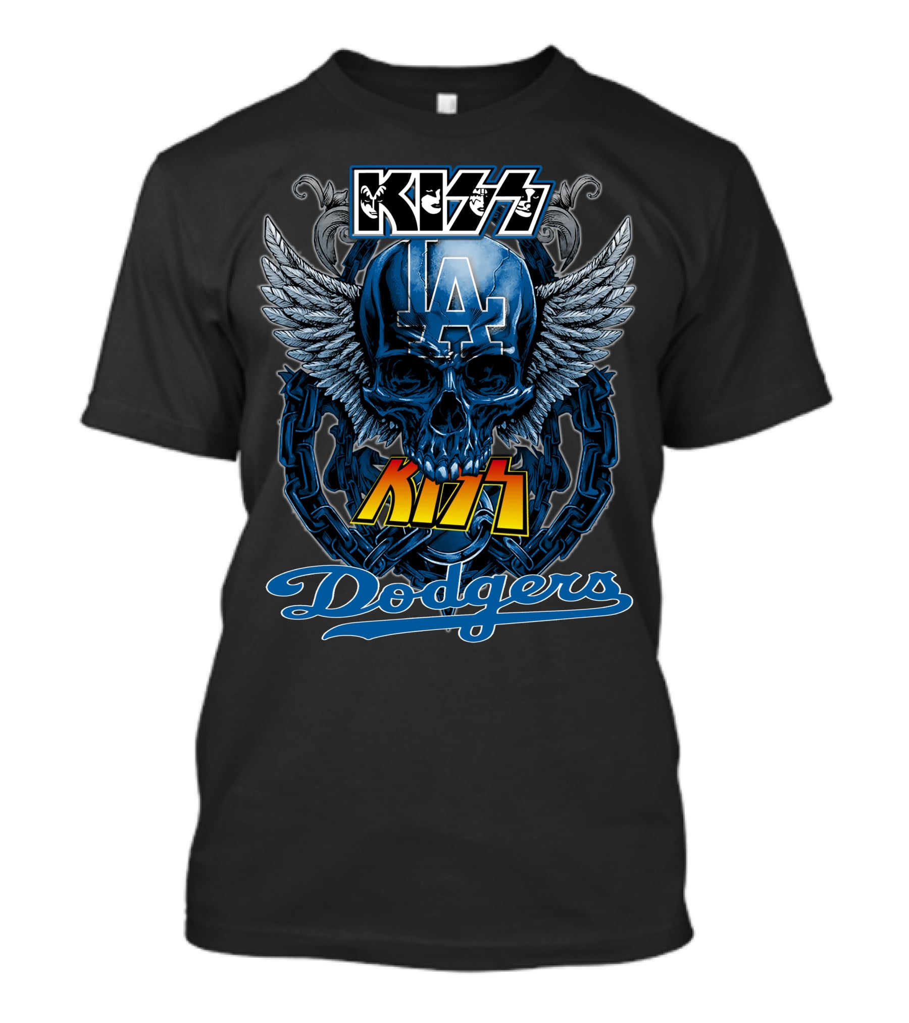 Kiss LA Dodgers Skull Winged Chain T-Shirt