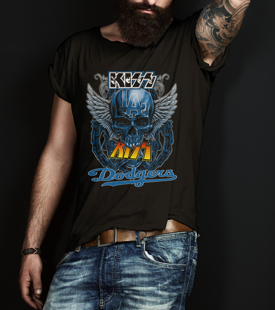 Kiss LA Dodgers Skull Winged Chain T-Shirt