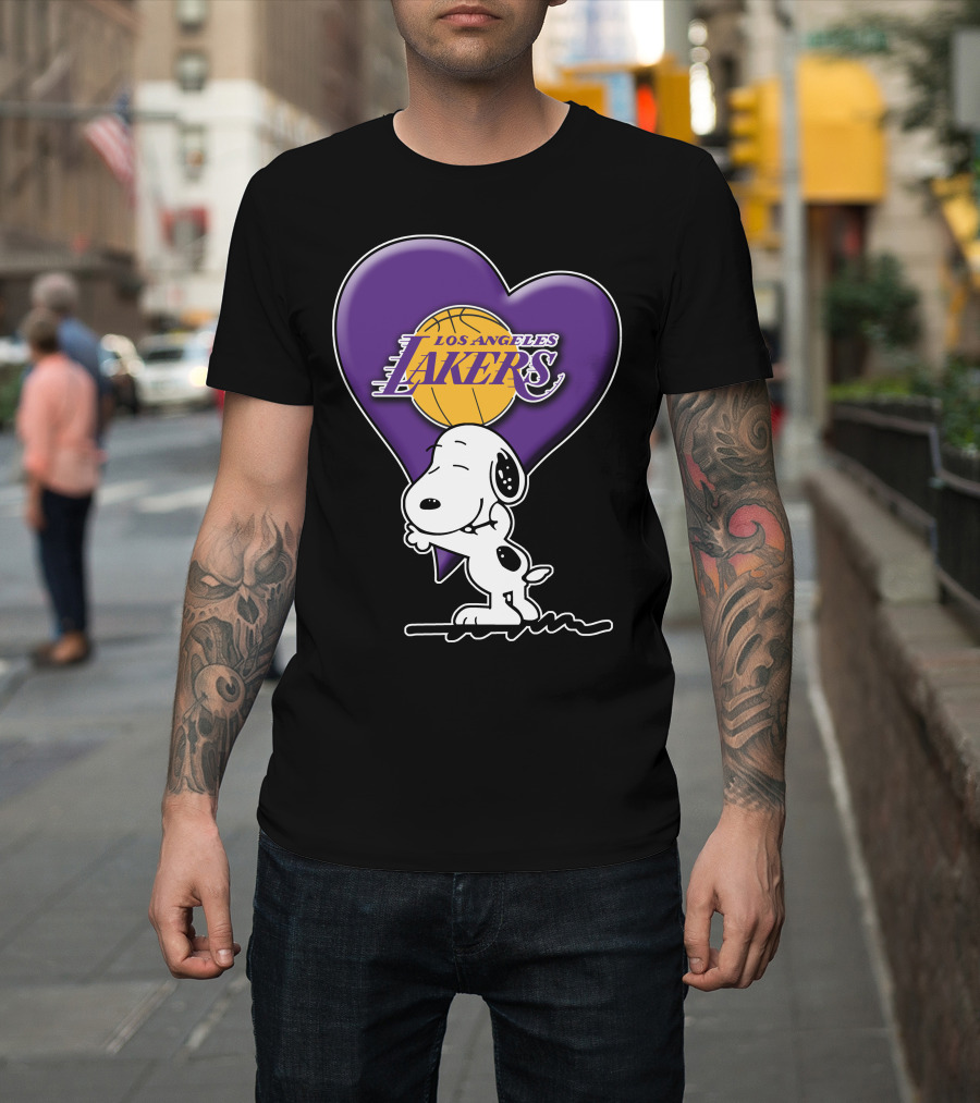 Snoopy Heart Los Angeles Lakers Basketball T-Shirt