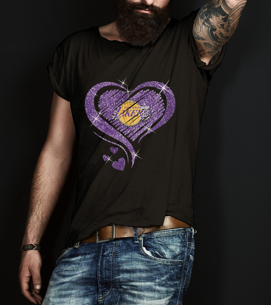 Heart Diamond Los Angeles Lakers Purple Sparkle T-Shirt